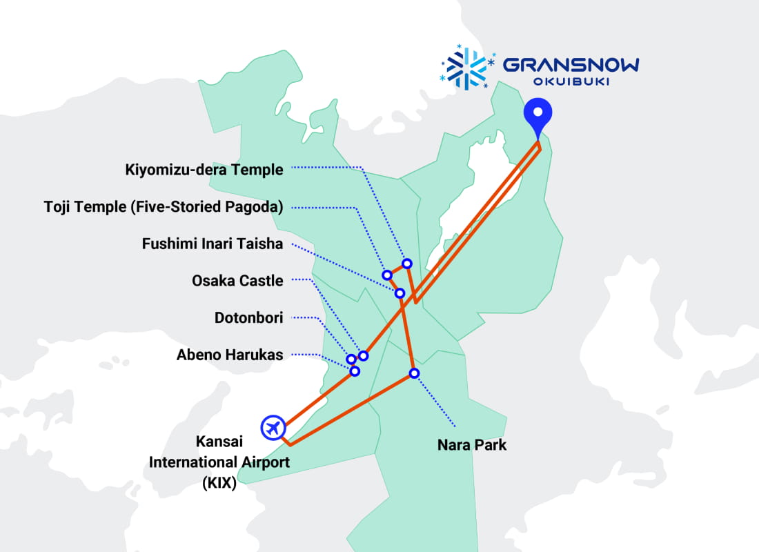 Kansai tour course map.